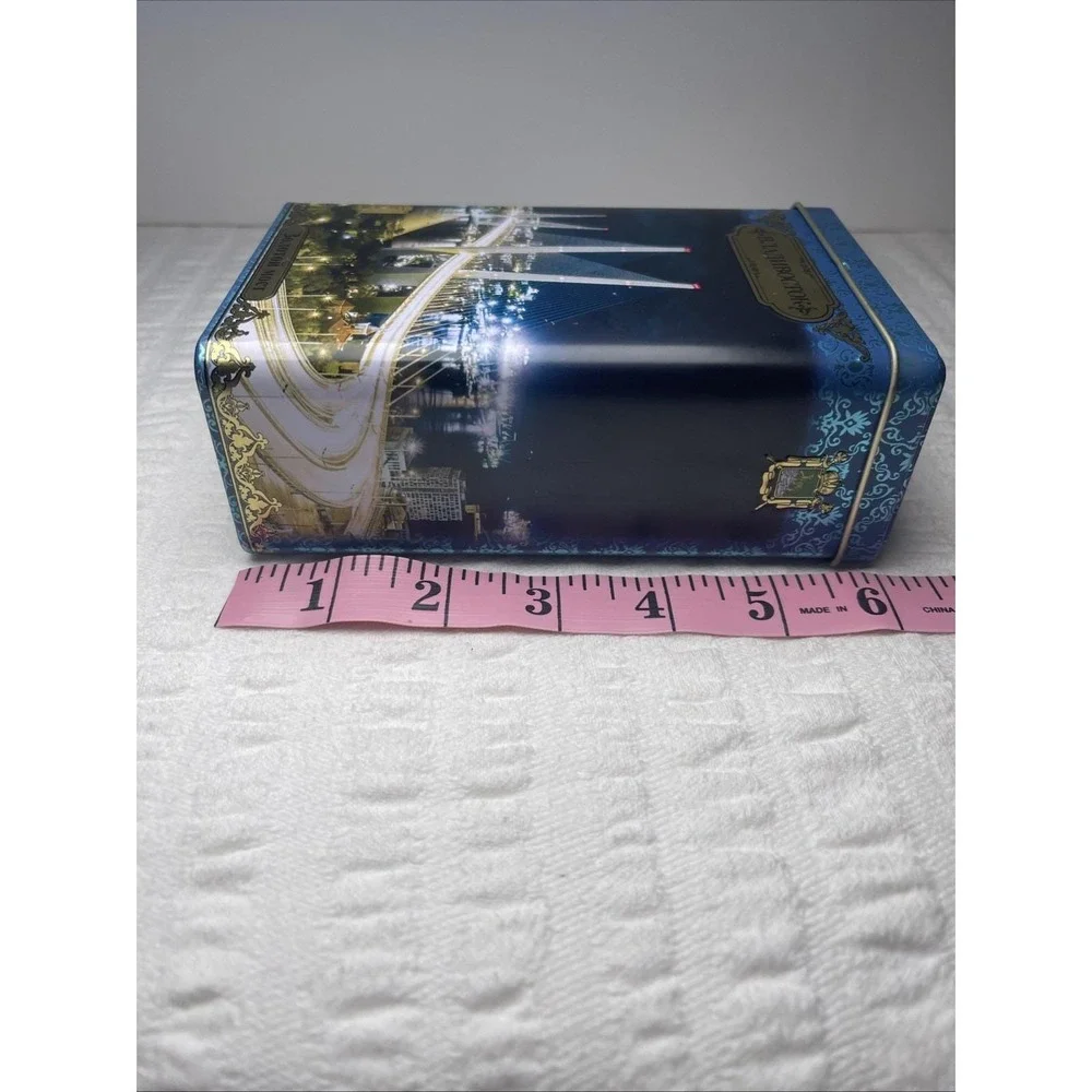 Vladivostok Russia Zolotoy Bridge Tea Tin Hinged Decorative Blue Souvenir Box